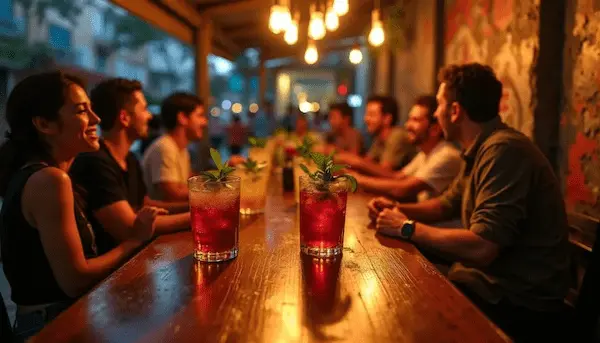 Personas disfrutando un momento de bienestar en un speakeasy bar en Lima