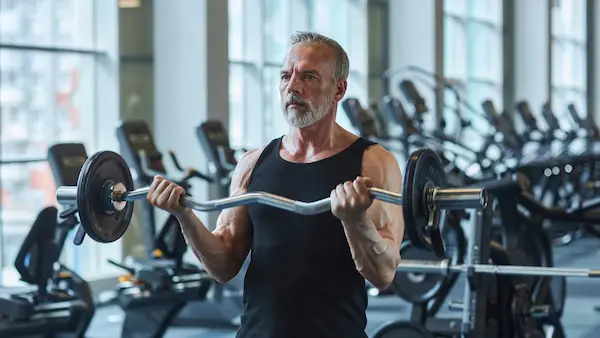 Hombre adulto haciendo estiramientos y entrenamiento de fuerza moderada, ejercicios para hombres mayores de 30
